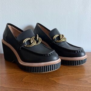 ✨ Dolce Vita Brenan Black Leather Platform Loafers w/ Gold Chain | Size 7 NWOT
